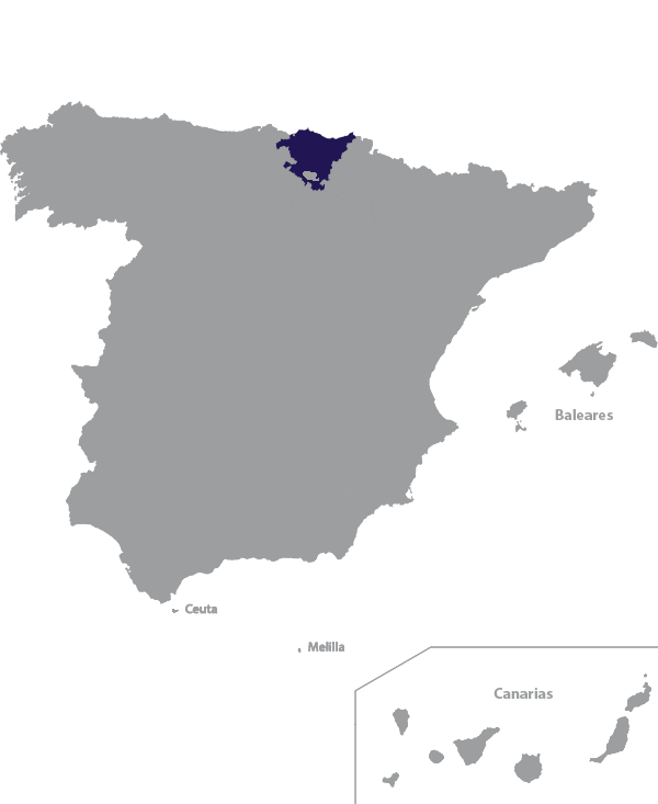Landkaart Spanje grijs met regio Baskenland donkerblauw op transparante achtergrond - 600 * 733 pixels